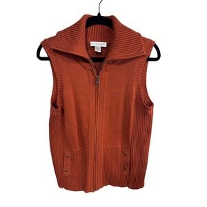 Christopher & Banks Orange Zip Front Sweater Vest Boho Women's M